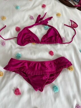 Luli Fama Hot Pink Bikini with Ruffle Trim